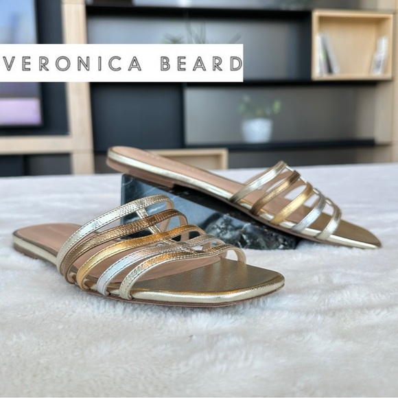 Veronica Beard Shoes - Veronica Beard Mazon Leather Gold Slip-In Sandals US 8 EU 38 UK 6